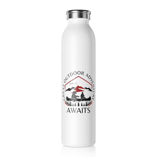 Great Canoe with Bear Adventure Awaits Slim Water Bottle [Let the Thrill begin!] [20 oz]