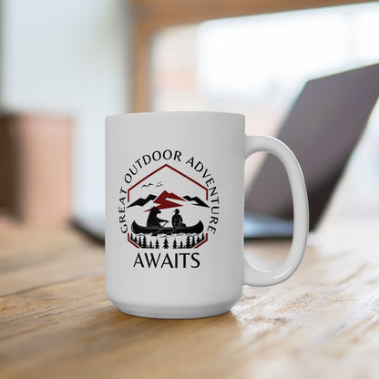 Adventure Awaits Sign - White Coffee Mug [15oz]