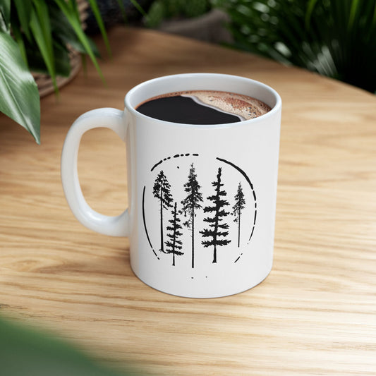 Fir Trees In Circle Simple and Elegant White Mug [11oz]