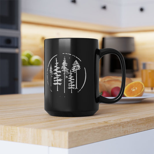 Fir Trees In Circle Simple and Elegant Black Mug [15oz]