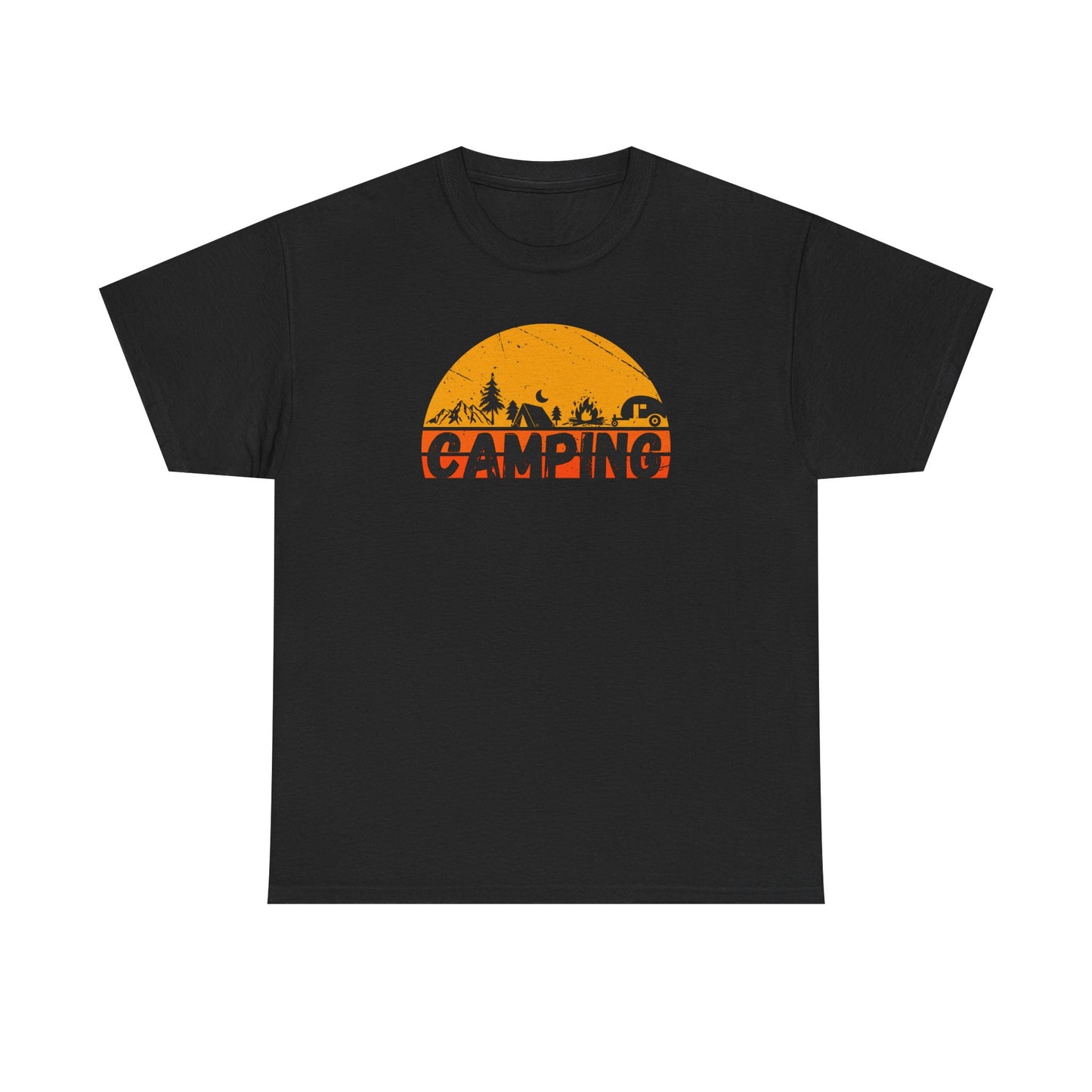 Black t-shirt with 'Camping' graphic