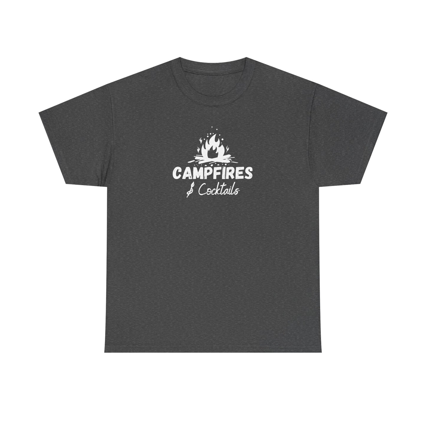 Dark Gray t-shirt with 'Campfires & Cocktails' text