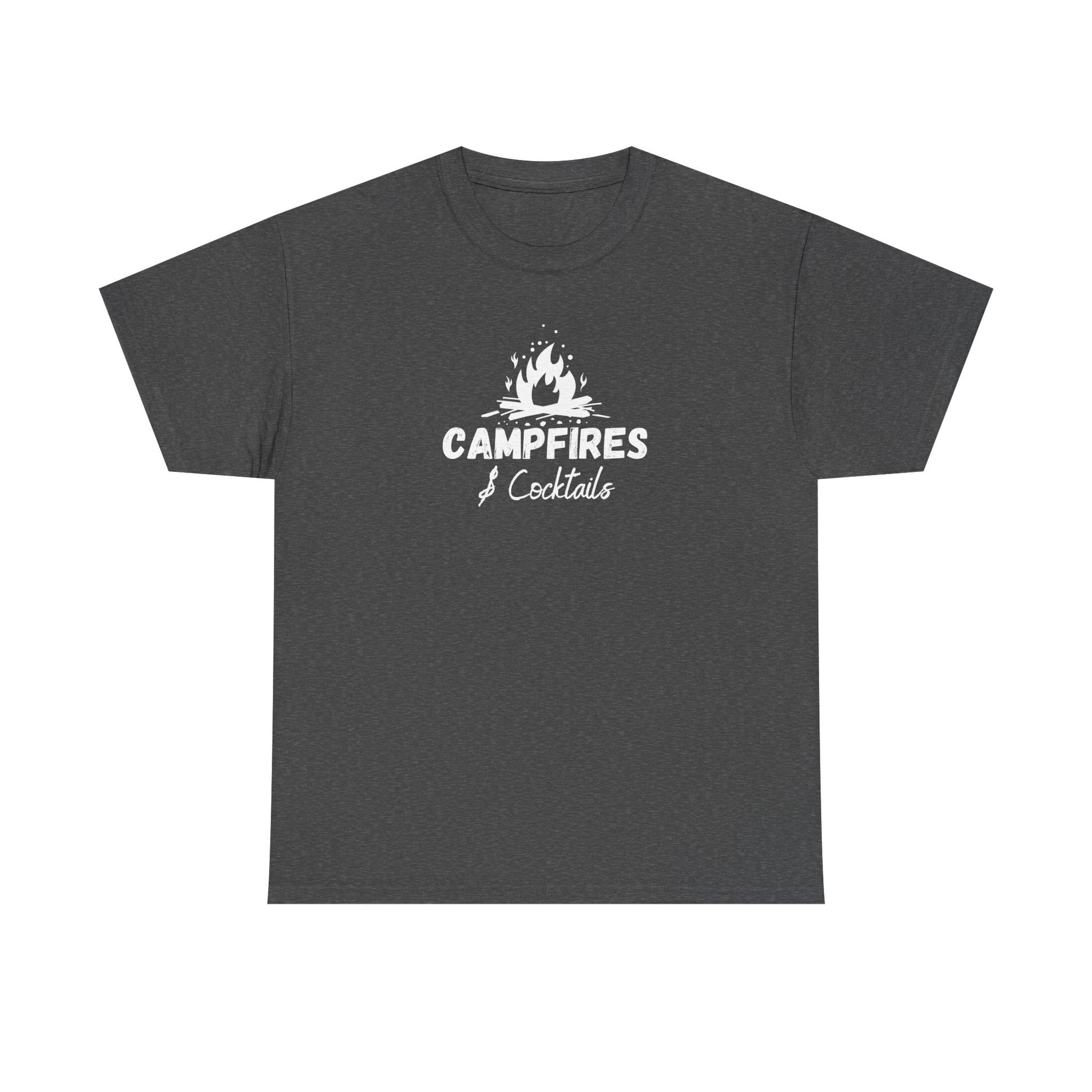 Dark Gray t-shirt with 'Campfires & Cocktails' text