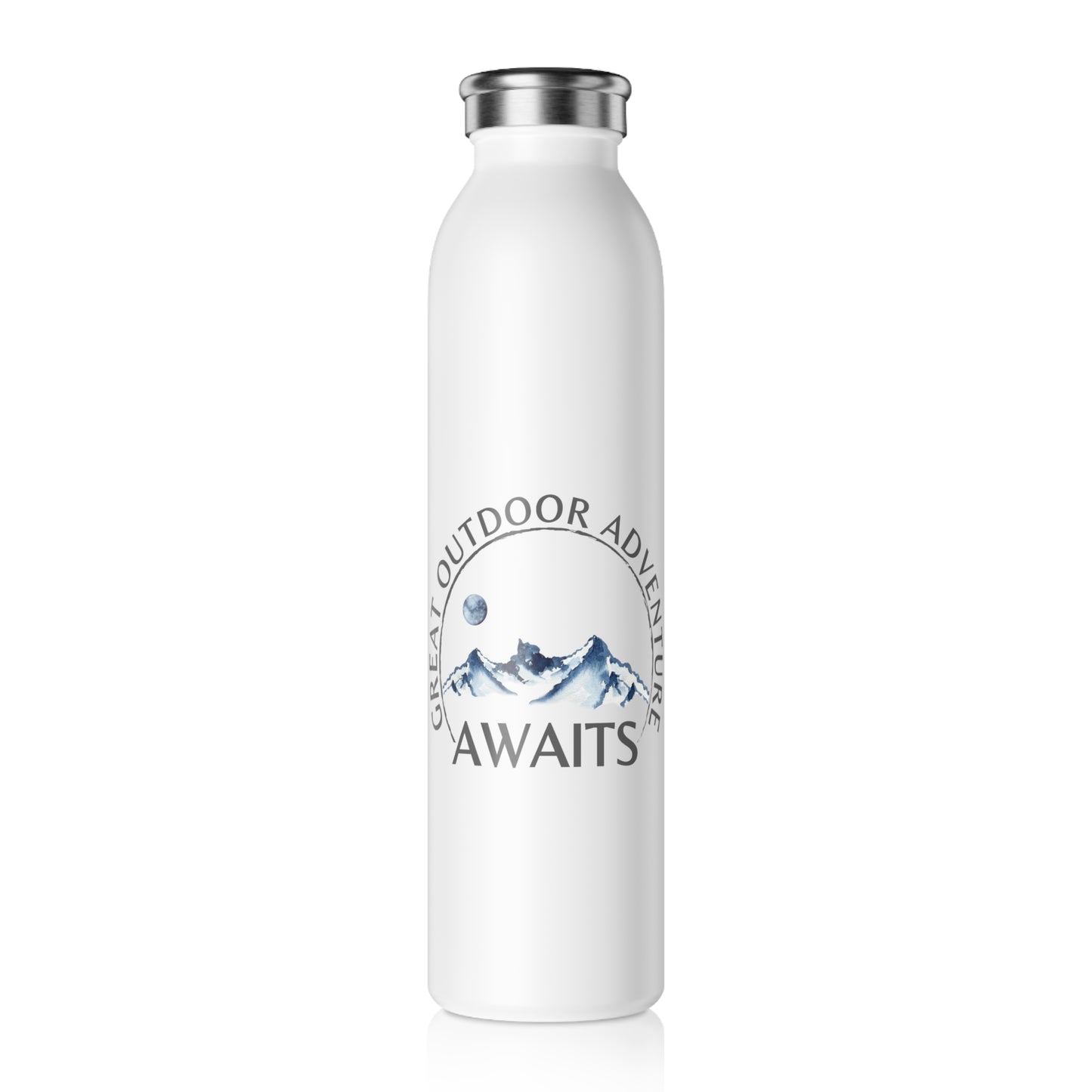 Great Outdoor Adventure With Moon Among Mountains Slim Water Bottle [Feel it!] [20 oz]