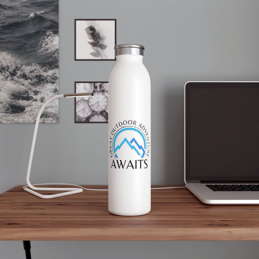 Great Outdoor Mountain Adventure Awaits Slim Water Bottle [Let the Thrill begin!] [20 oz]
