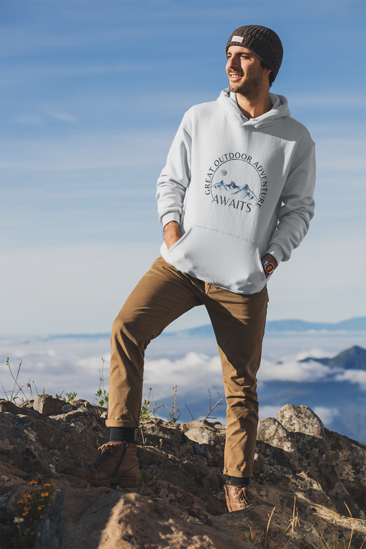Great Outdoor Adventure With Moon Among Mountains Unisex Hooded Sweatshirt [Feel it!]