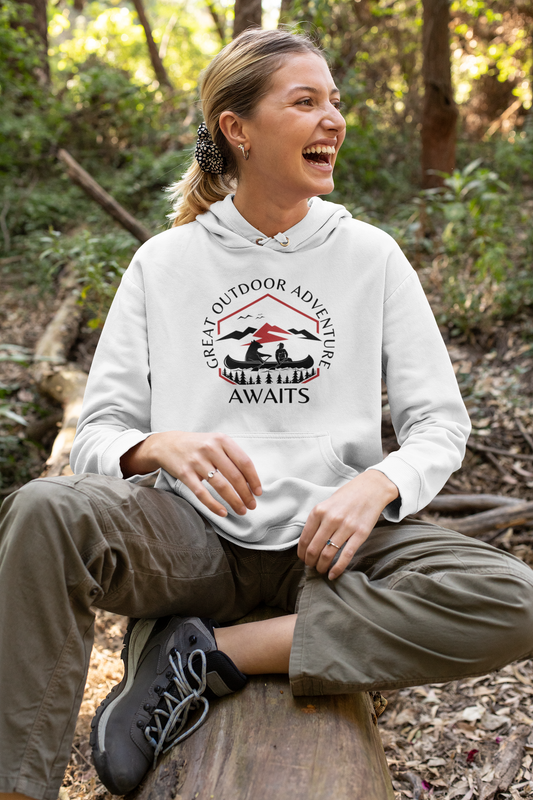Great Canoe with Bear Adventure Awaits Unisex Hooded Sweatshirt [Let the Thrill begin!]