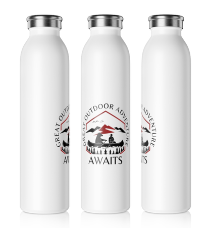 Great Canoe with Bear Adventure Awaits Slim Water Bottle [Let the Thrill begin!] [20 oz]