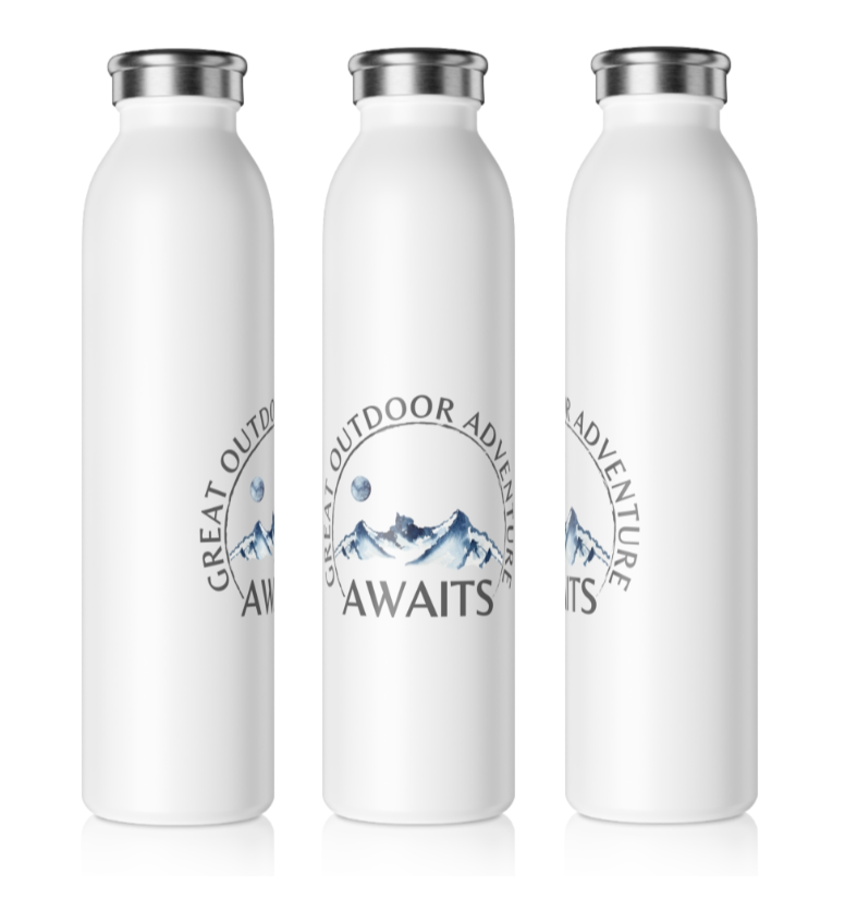 Great Outdoor Adventure With Moon Among Mountains Slim Water Bottle [Feel it!] [20 oz]