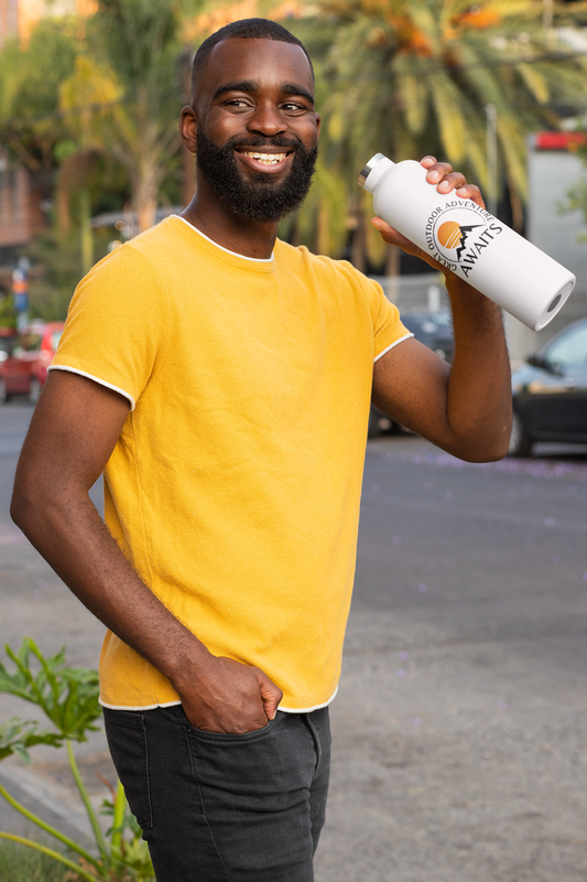 Great Outdoor Adventure With Sunrise Among Mountains Slim Water Bottle [Feel it!] [20 oz]