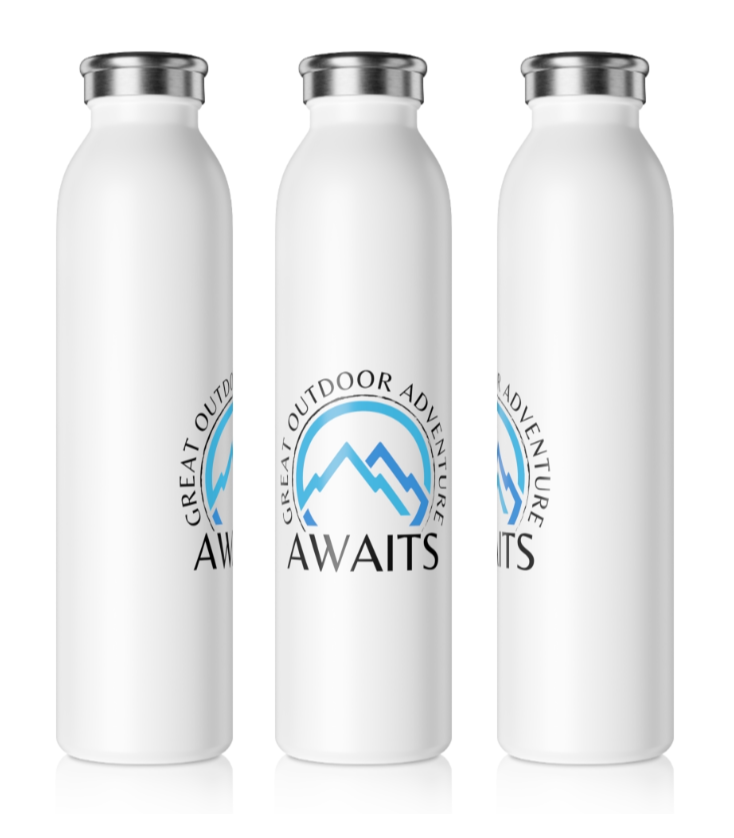 Great Outdoor Mountain Adventure Awaits Slim Water Bottle [Let the Thrill begin!] [20 oz]