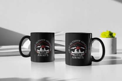 Adventure Awaits Sign - Black Coffee Mug [11oz]