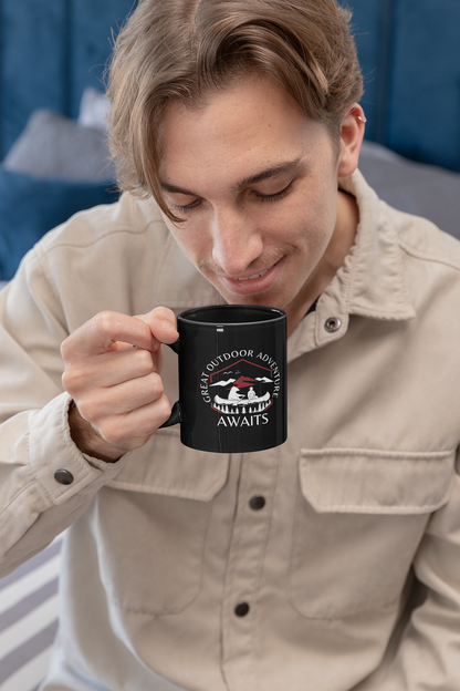 Adventure Awaits Sign - Black Coffee Mug [11oz]