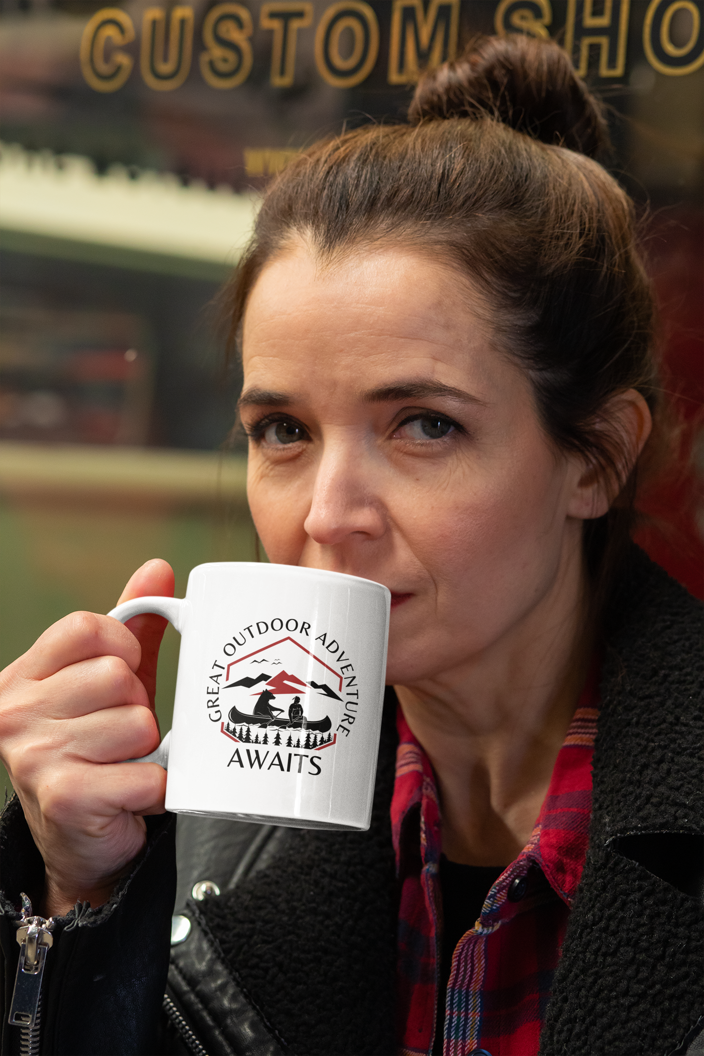 Adventure Awaits Sign White Coffee Mug