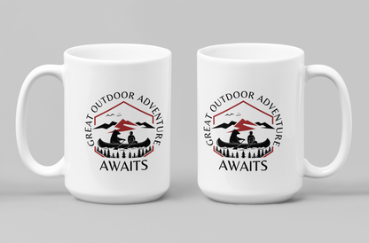 Adventure Awaits Sign - White Coffee Mug [15oz]