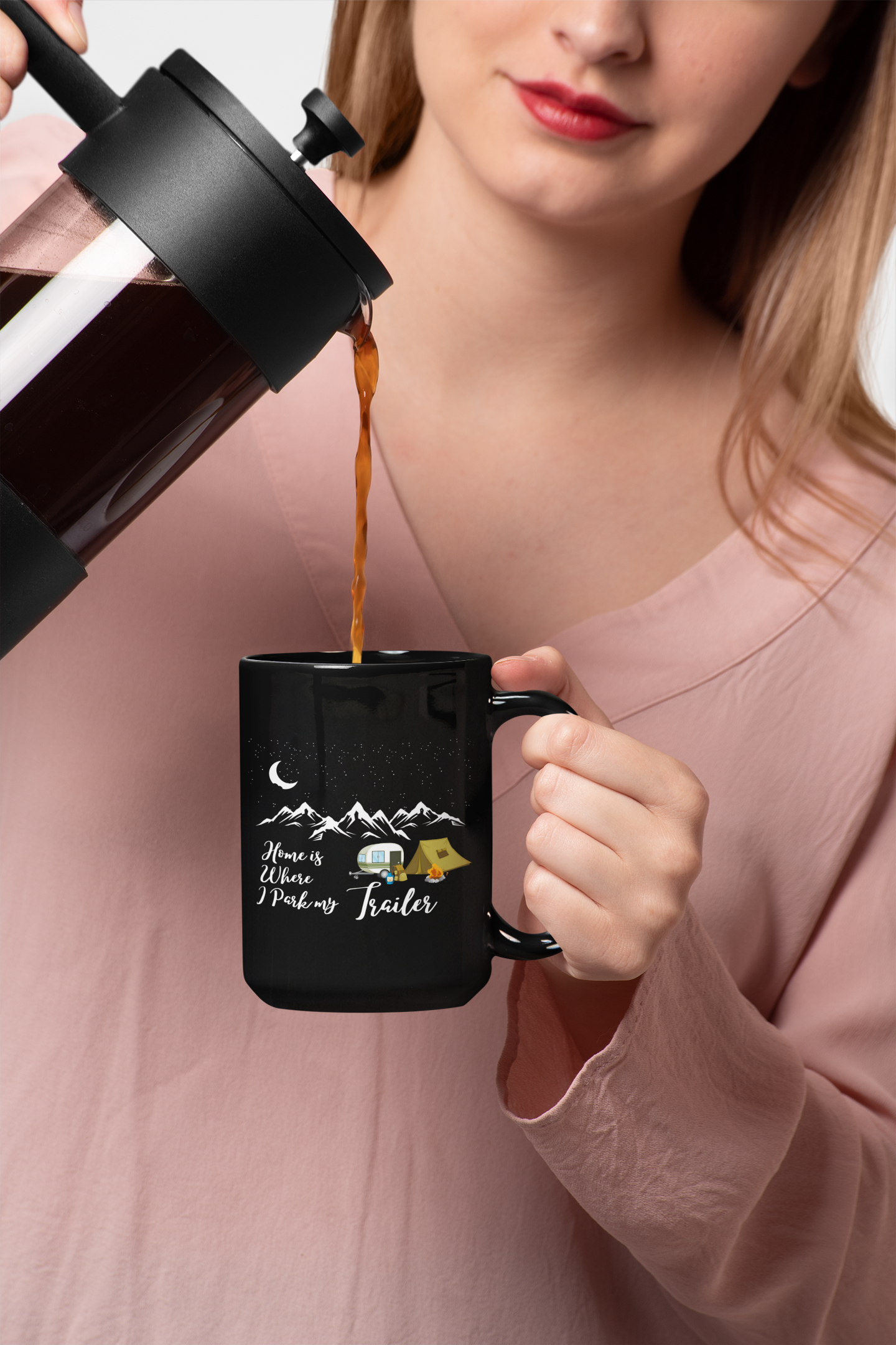 Home is Where I park the Trailer Under The Stars Black Mug [15oz]