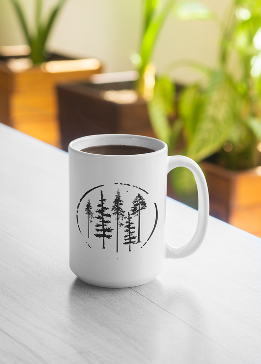 Fir Trees In Circle Simple and Elegant White Mug [15oz]