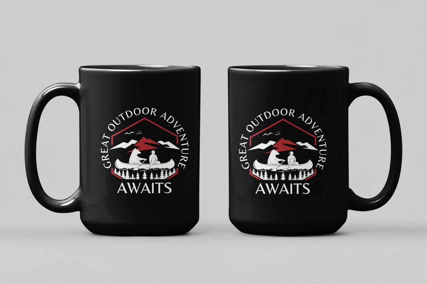 Adventure Awaits Sign - Black Coffee Mug [15oz]