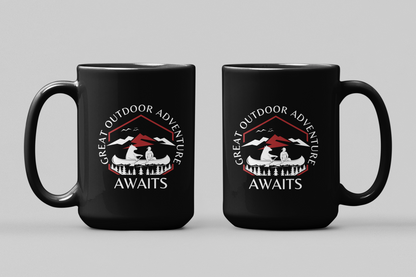 Adventure Awaits Sign - Black Coffee Mug [15oz]