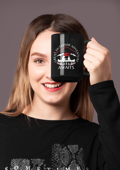 Adventure Awaits Sign - Black Coffee Mug [15oz]