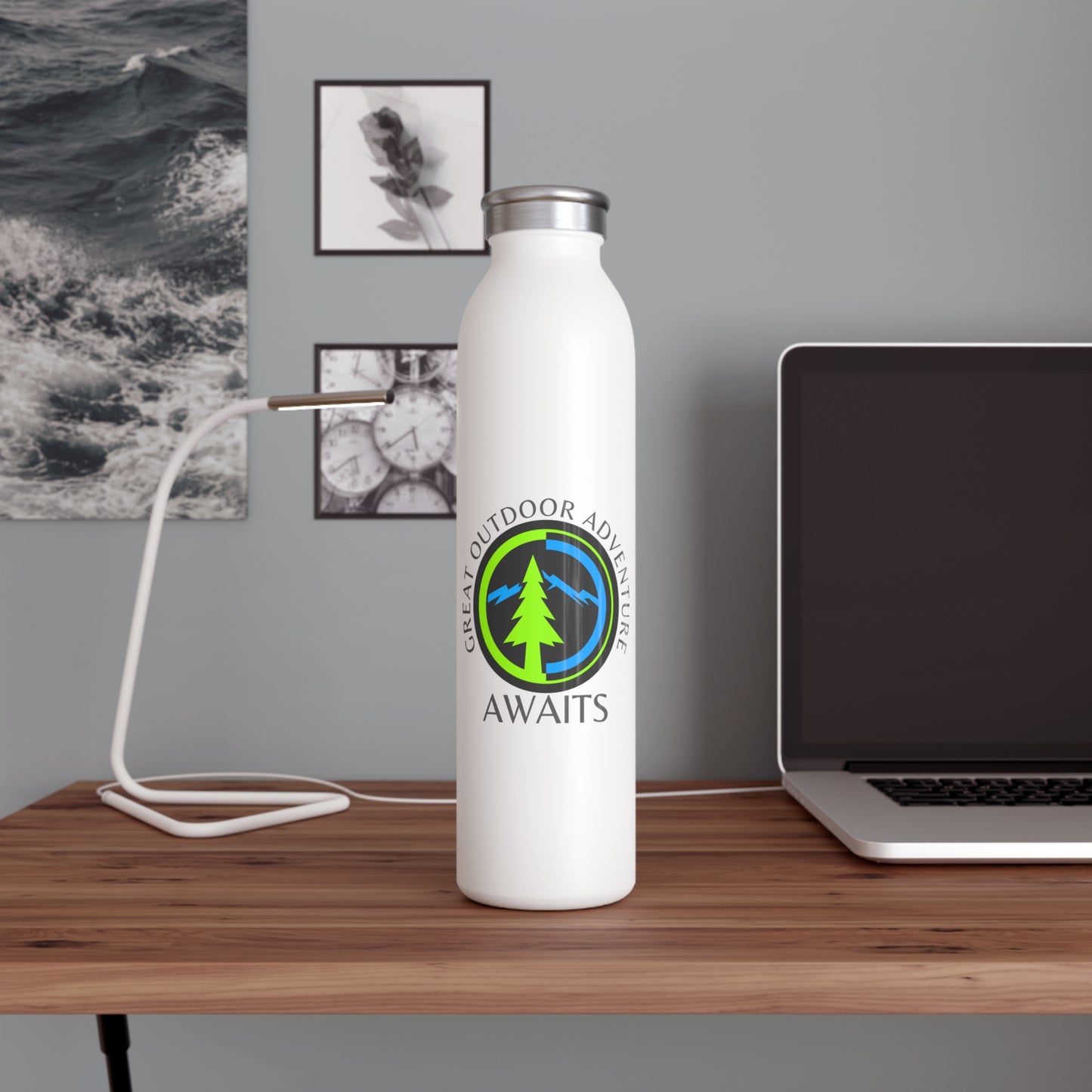 Outdoor Adventure In Trees and Mountains Slim Water Bottle [Dream it!] [20 oz]