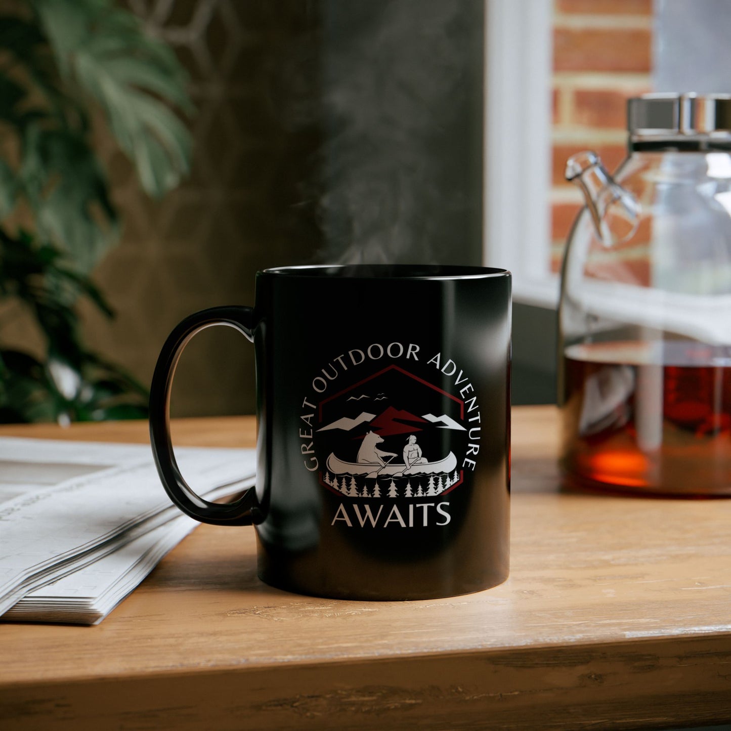 Adventure Awaits Sign - Black Coffee Mug [11oz]