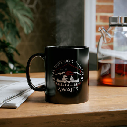 Adventure Awaits Sign - Black Coffee Mug [11oz]